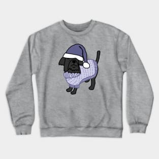 Cute Dog in Christmas Winter Sweater and Blue Hat Crewneck Sweatshirt